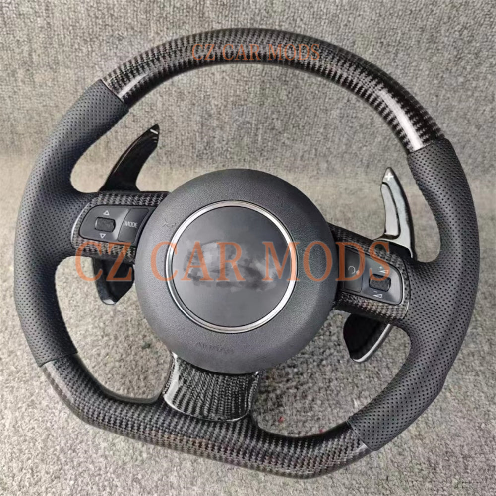 Custom Carbon Fiber Steering Wheel With Paddle Shift Airbag Cover Auto Accessory For 2008 2009 2010 2011 2012 2013 2014 2015 Audi TT TTRS R8 SQ5 Original Steering Wheel Remanufactured