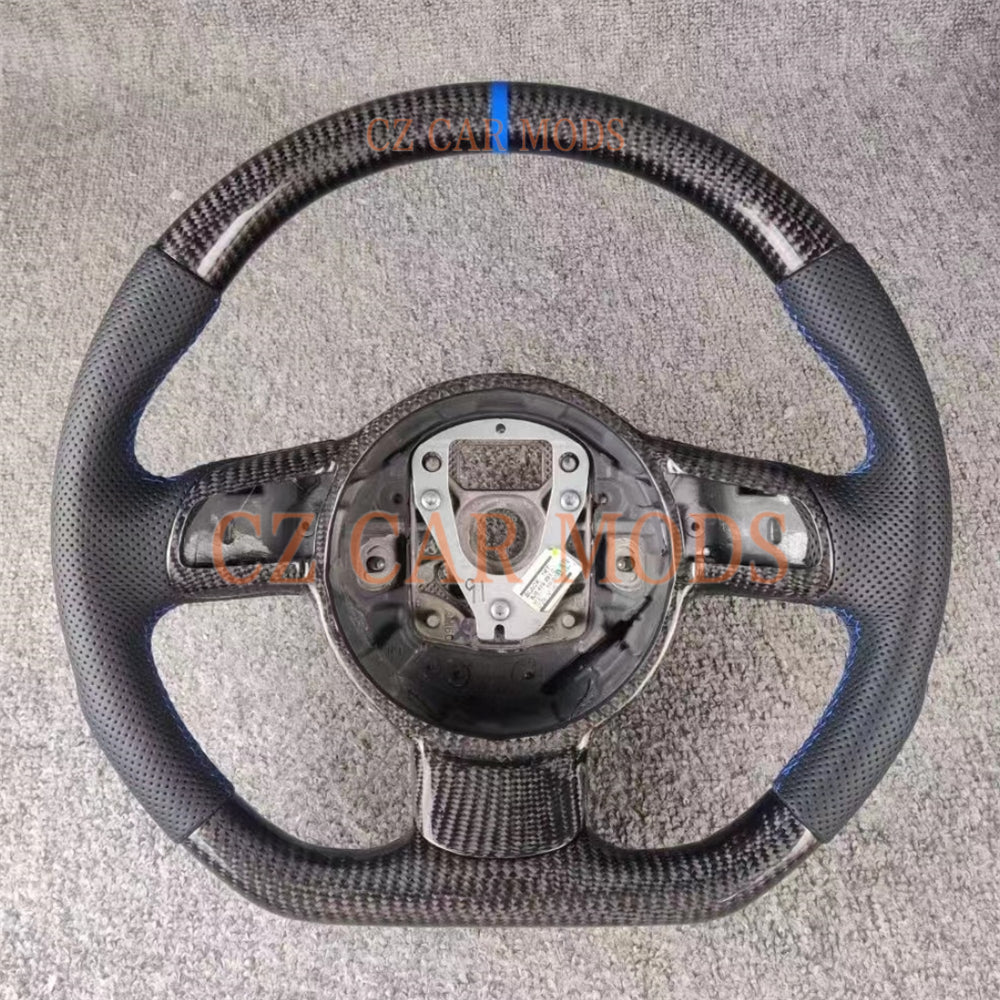 Custom Blue Center Strip Carbon Fiber Steering Wheel For 2008 2009 2010 2011 2012 2013 2014 2015 Audi TT TTRS R8 SQ5 Auto Accessory Original Steering Wheel Re-manufactured