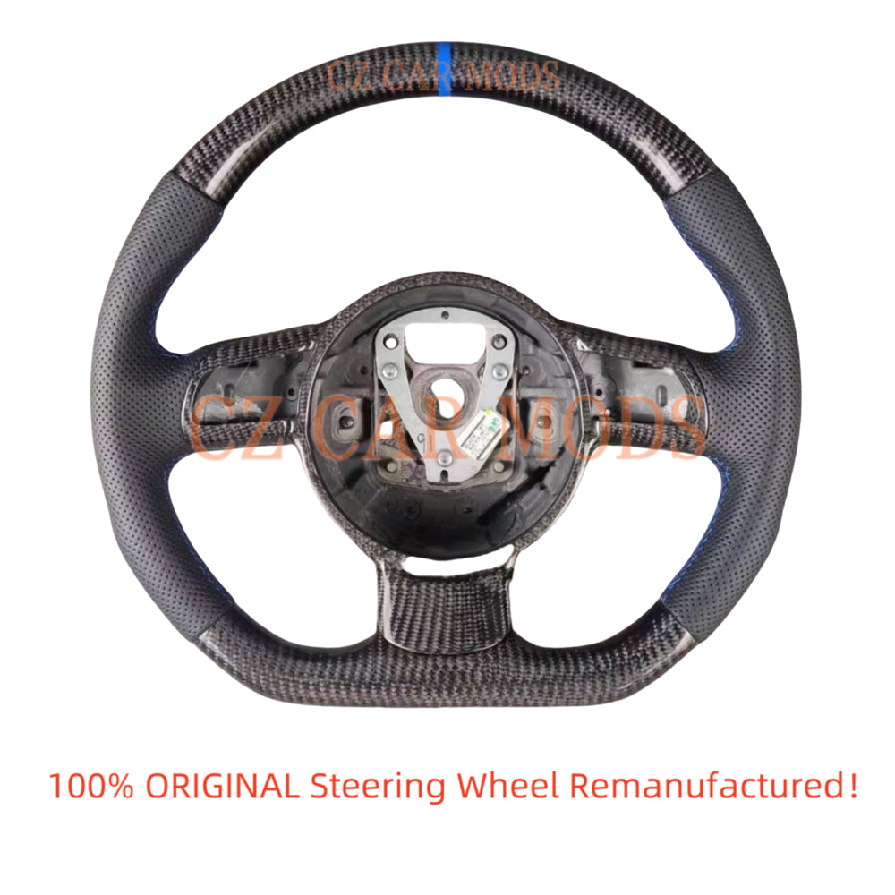 Custom Blue Center Strip Carbon Fiber Steering Wheel For 2008 2009 2010 2011 2012 2013 2014 2015 Audi TT TTRS R8 SQ5 Auto Accessory Original Steering Wheel Re-manufactured