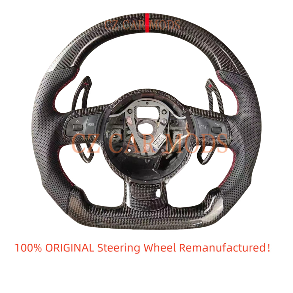 Customized Red Center Strip Carbon Fiber Steering Wheel With Paddle Shift Auto Accessory Original Steering Wheel Re-manufactured For 2008 2009 2010 2011 2012 2013 2014 2015 Audi TT TTRS R8 SQ5