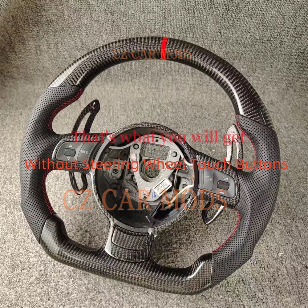 Customized Red Center Strip Carbon Fiber Steering Wheel With Paddle Shift Auto Accessory Original Steering Wheel Re-manufactured For 2008 2009 2010 2011 2012 2013 2014 2015 Audi TT TTRS R8 SQ5