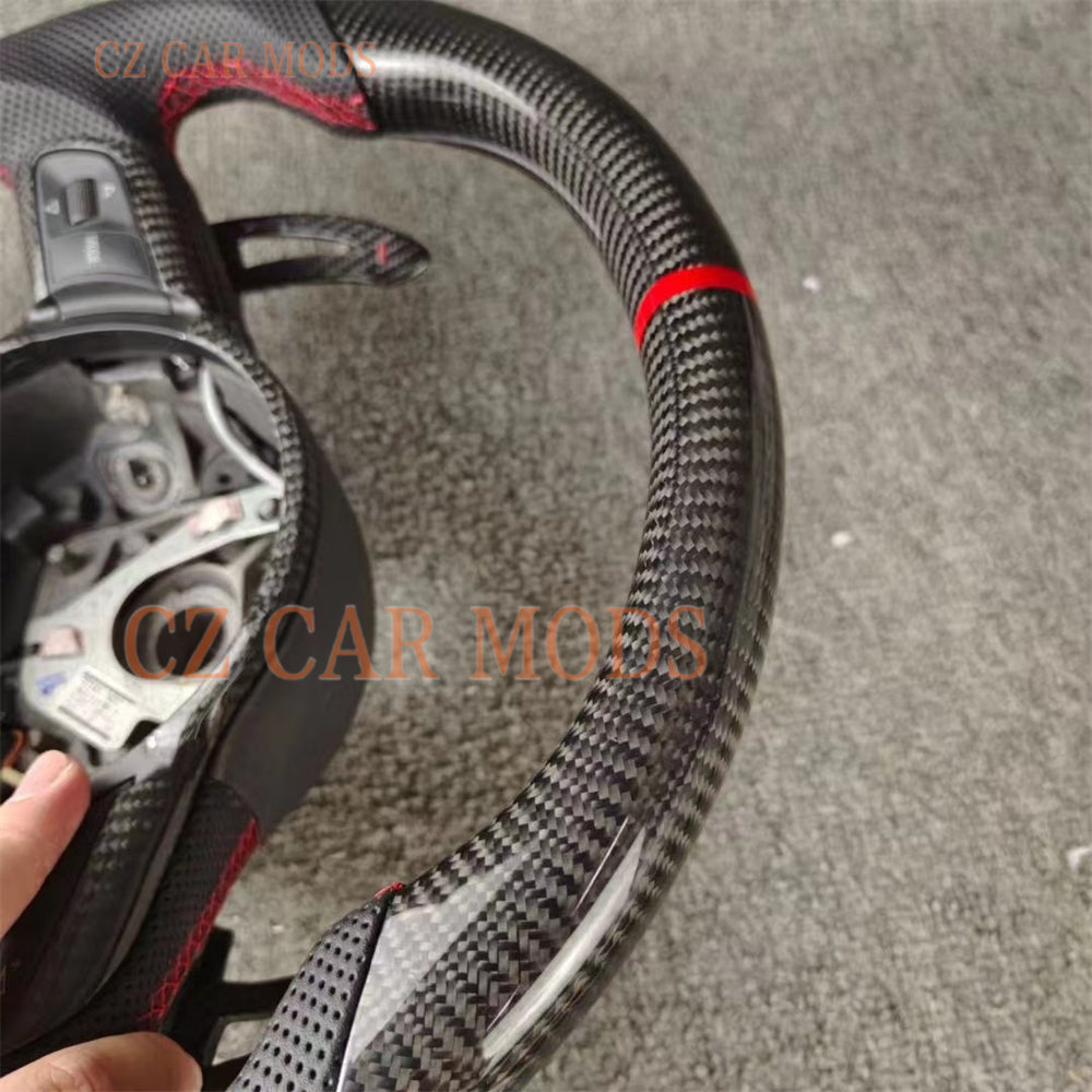 Customized Red Center Strip Carbon Fiber Steering Wheel With Paddle Shift Auto Accessory Original Steering Wheel Re-manufactured For 2008 2009 2010 2011 2012 2013 2014 2015 Audi TT TTRS R8 SQ5