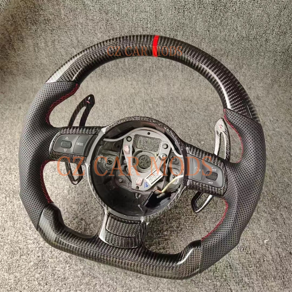 Customized Red Center Strip Carbon Fiber Steering Wheel With Paddle Shift Auto Accessory Original Steering Wheel Re-manufactured For 2008 2009 2010 2011 2012 2013 2014 2015 Audi TT TTRS R8 SQ5