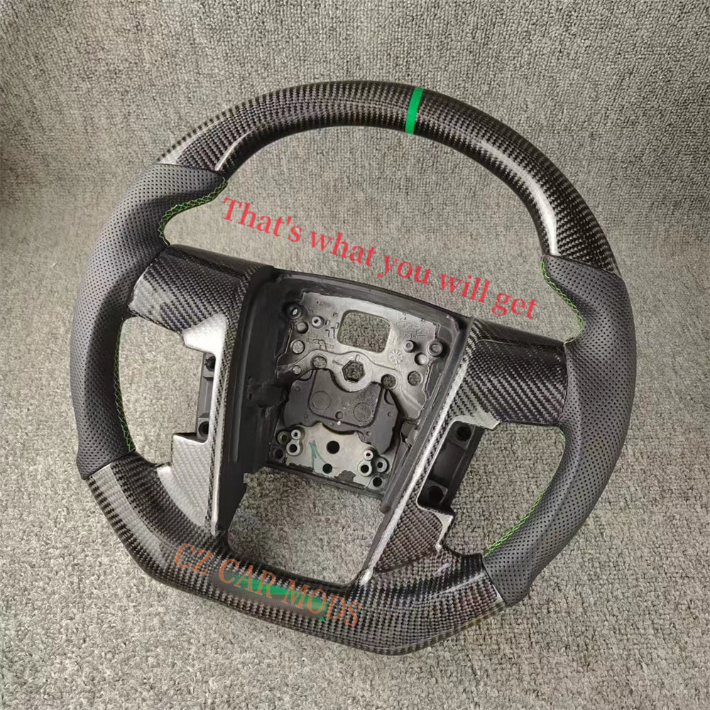 Custom Brand New Carbon Fiber Perforated Leather Steering Wheel With Green Center Strip For 2009 2010 2011 2012 2013 2014 Ford F150 Raptor Auto Accessory