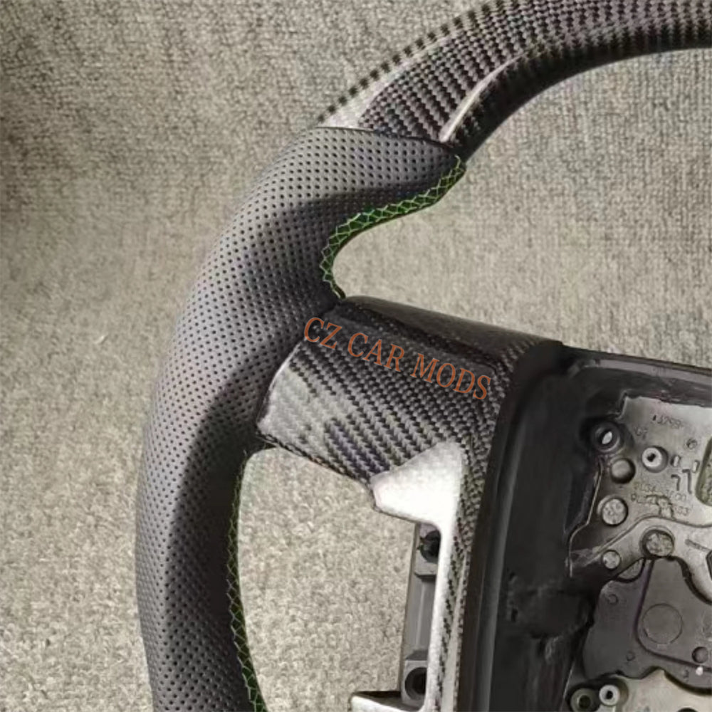 Custom Brand New Carbon Fiber Perforated Leather Steering Wheel With Green Center Strip For 2009 2010 2011 2012 2013 2014 Ford F150 Raptor Auto Accessory