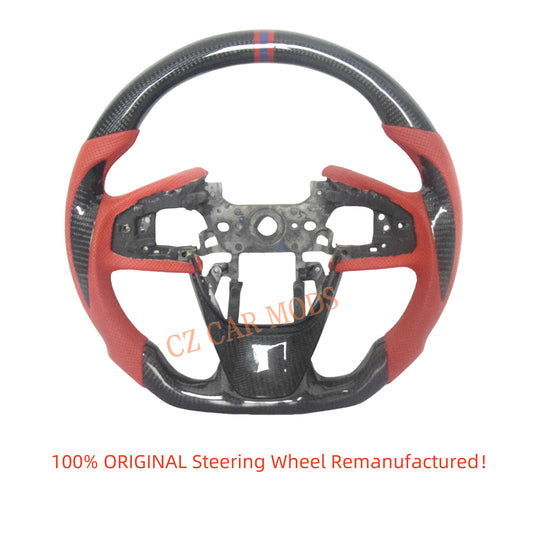 Customized Red Perforated Leather Carbon Fiber Steering Wheel Auto Accessory Remanufactured For Honda Civic 10th GEN 2016 2017 2018 2019 2020 2021