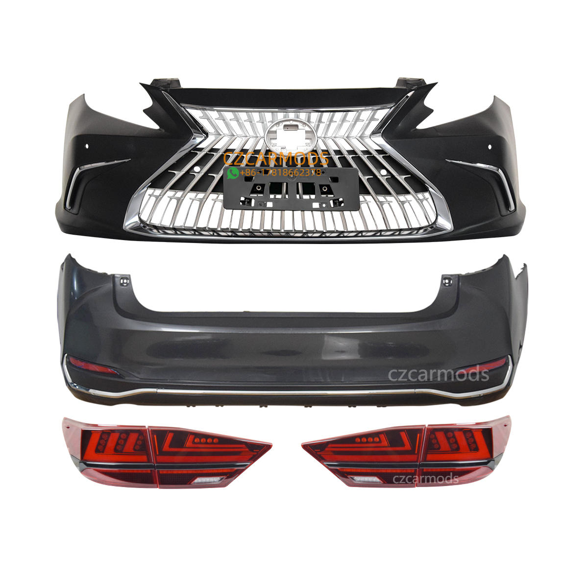 Car Body Kits for LEXUS ES ES300h ES350 2013-2018 Upgrade 2023 Look Front Bumper Grille Triple LED Headlights Rear Bumper Tail Lights