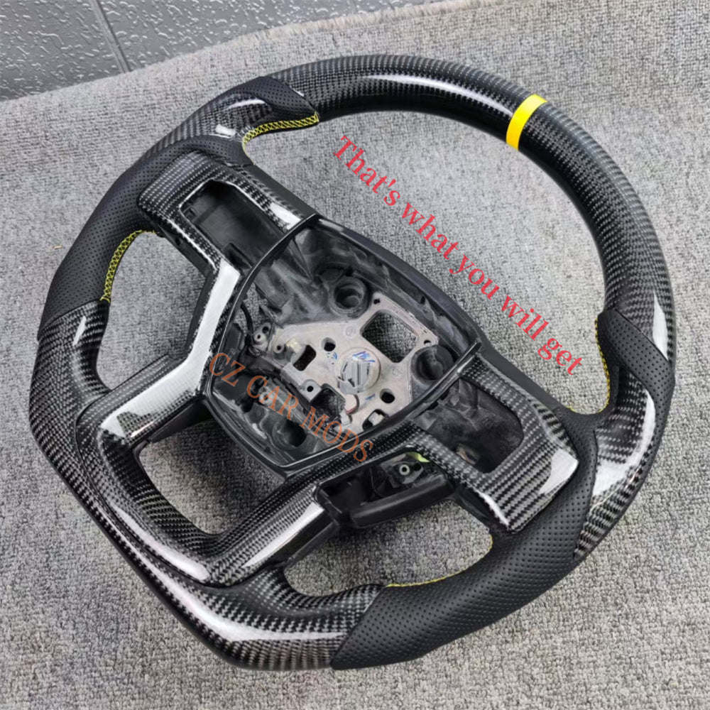 Custom Brand New Carbon Fiber Perforated Leather Steering Wheel With Yellow Center Strip For 2015 2016 2017 Ford F150 Raptor Auto Accessory