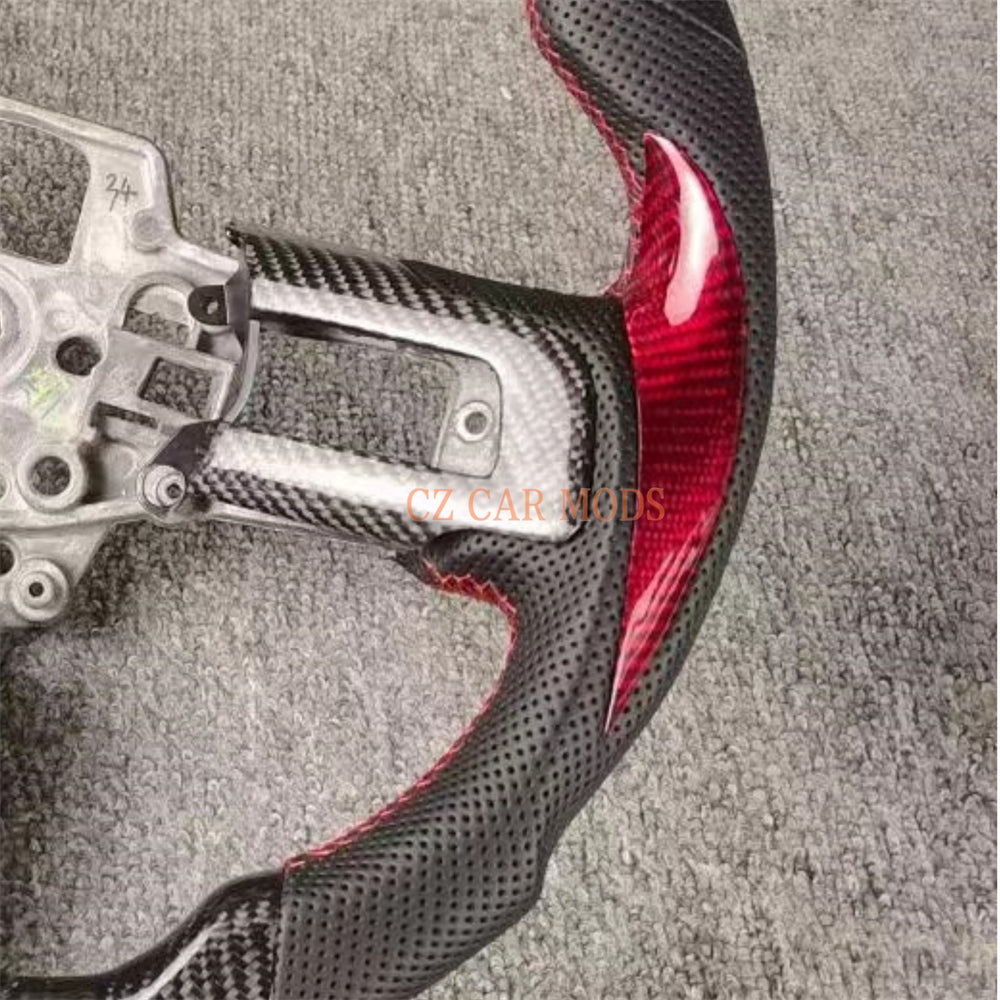 Custom Brand New Carbon Fiber Perforated Leather Steering Wheel With Red Center Strip For Ford Mustang 2015 2016 2017 Auto Accessory