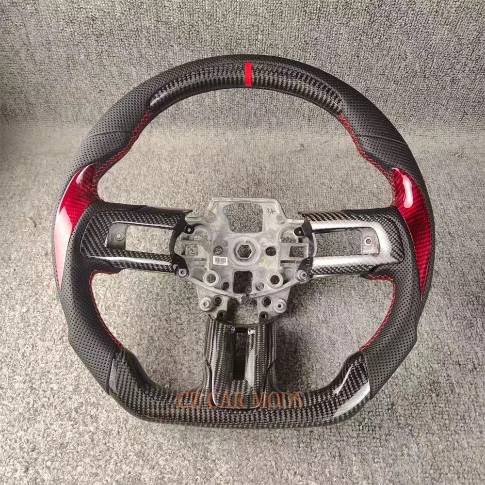 Custom Brand New Carbon Fiber Perforated Leather Steering Wheel With Red Center Strip For Ford Mustang 2015 2016 2017 Auto Accessory