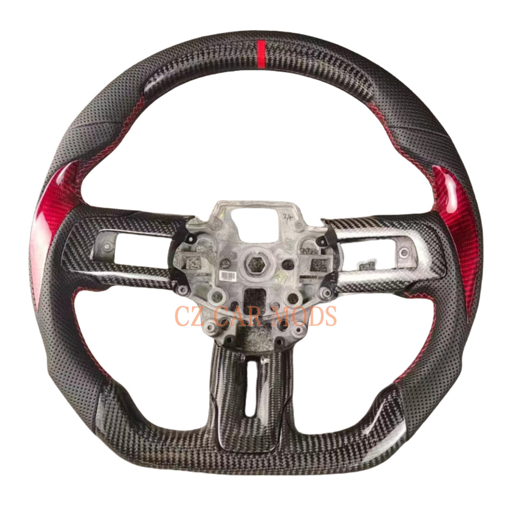 Custom Brand New Carbon Fiber Perforated Leather Steering Wheel With Red Center Strip For Ford Mustang 2015 2016 2017 Auto Accessory