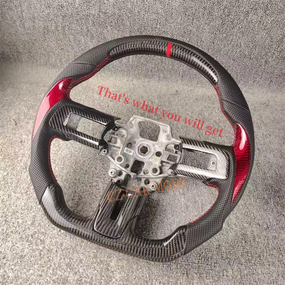 Custom Brand New Carbon Fiber Perforated Leather Steering Wheel With Red Center Strip For Ford Mustang 2015 2016 2017 Auto Accessory