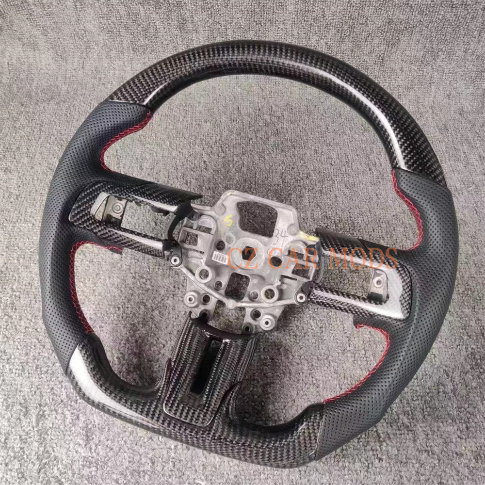 Custom Brand New Carbon Fiber Black Perforated Leather Steering Wheel For Ford Mustang 2015 2016 2017 Auto Accessory