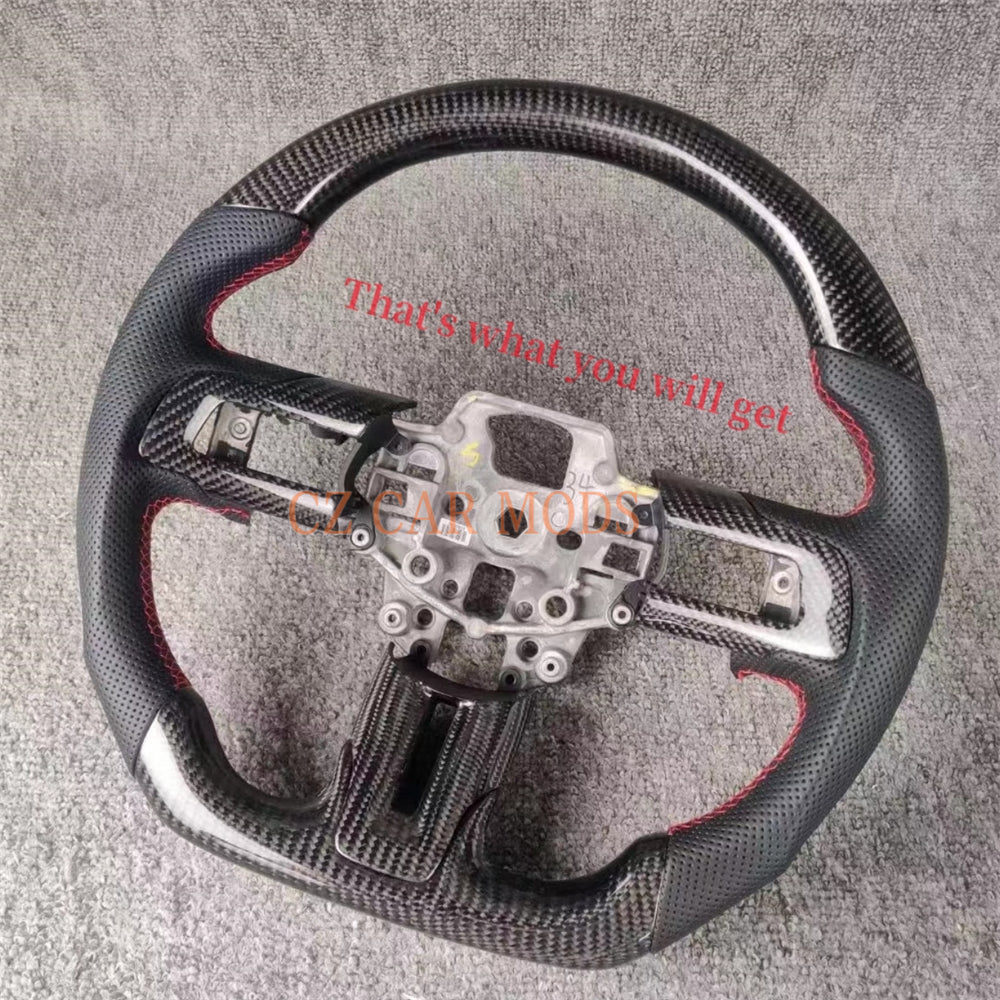 Custom Brand New Carbon Fiber Black Perforated Leather Steering Wheel For Ford Mustang 2015 2016 2017 Auto Accessory