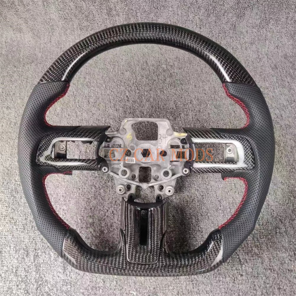 Custom Brand New Carbon Fiber Black Perforated Leather Steering Wheel For Ford Mustang 2015 2016 2017 Auto Accessory