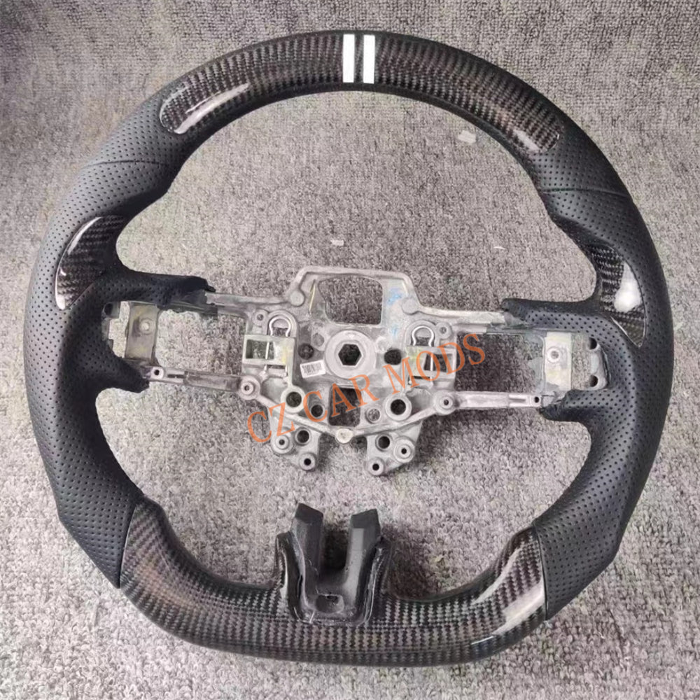 Custom Brand New Carbon Fiber Perforated Leather Steering Wheel With White Center Strip For Ford Mustang 2015 2016 2017 Auto Accessory