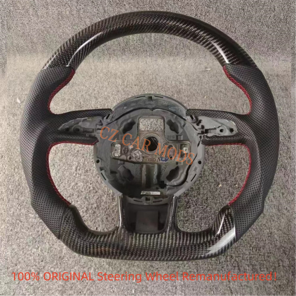 Customized Remanufactured Perforated Leather Black Real Carbon Fiber Steering Wheel Auto Accessory Fit For Audi A4 RS3  2012 2013 2014 2015 2016