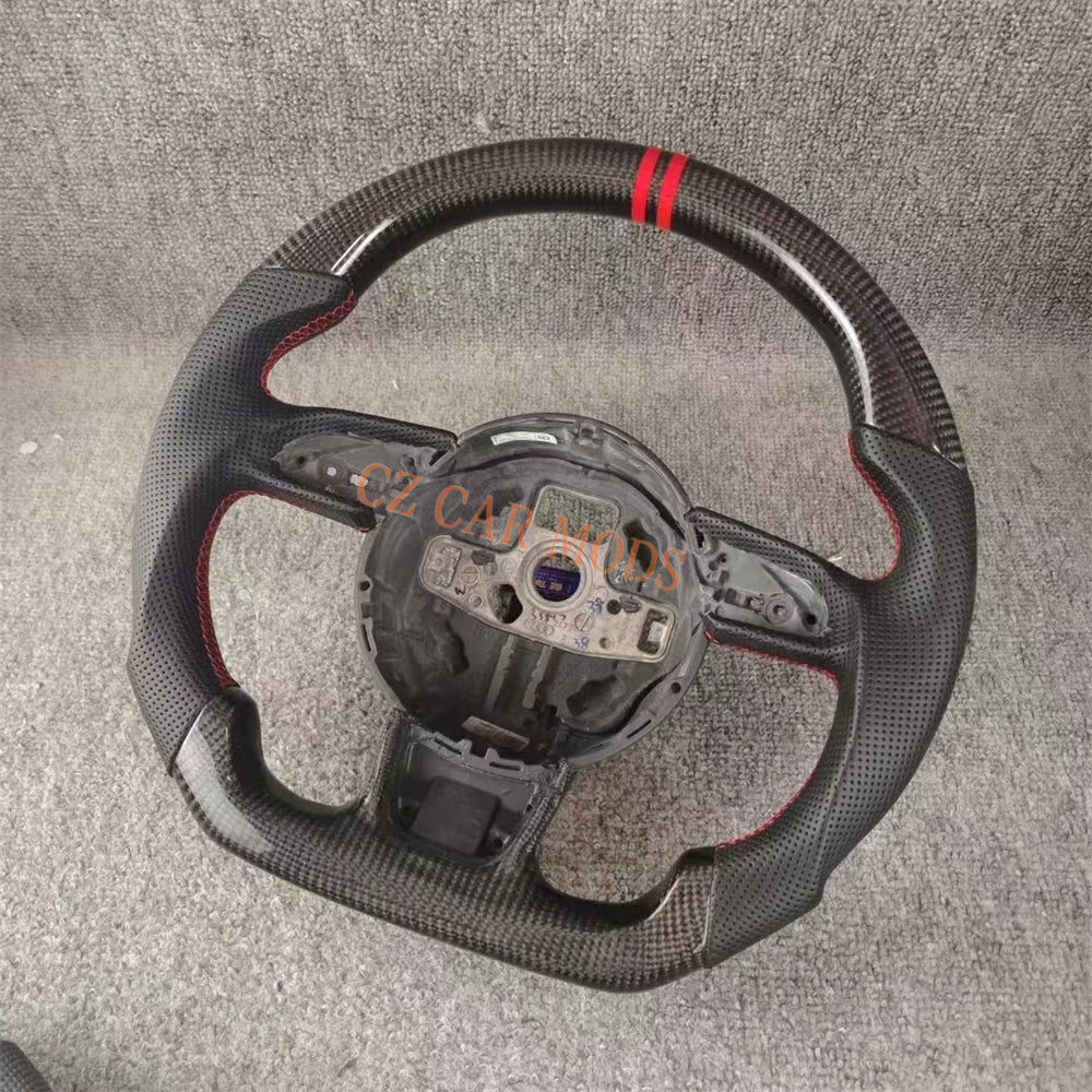 Customized Perforated Leather Carbon Fiber Steering Wheel Auto Accessory With Red Center Strip Fit For Audi A4 RS7 2012 2013 2014 2015 2016