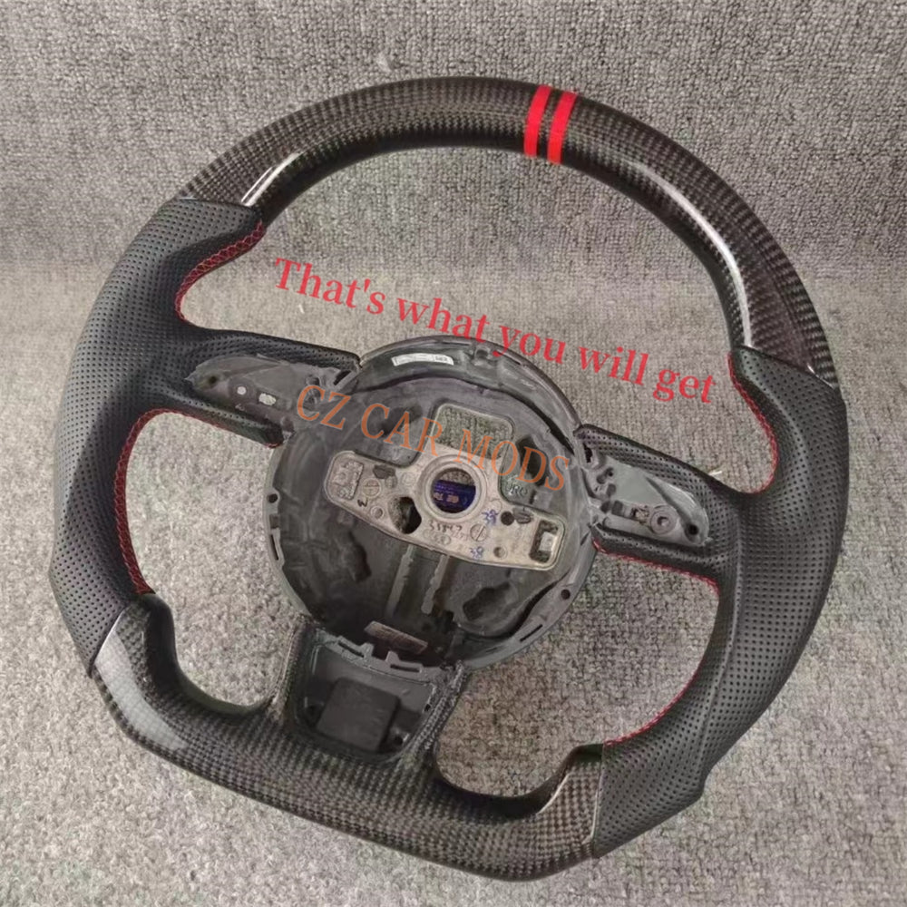 Customized Perforated Leather Carbon Fiber Steering Wheel Auto Accessory With Red Center Strip Fit For Audi A4 RS7 2012 2013 2014 2015 2016