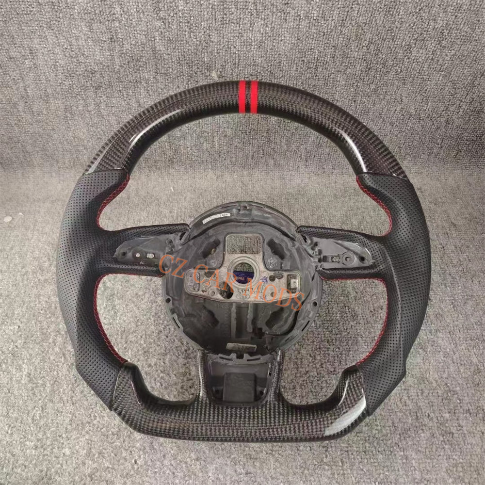 Customized Perforated Leather Carbon Fiber Steering Wheel Auto Accessory With Red Center Strip Fit For Audi A4 RS7 2012 2013 2014 2015 2016