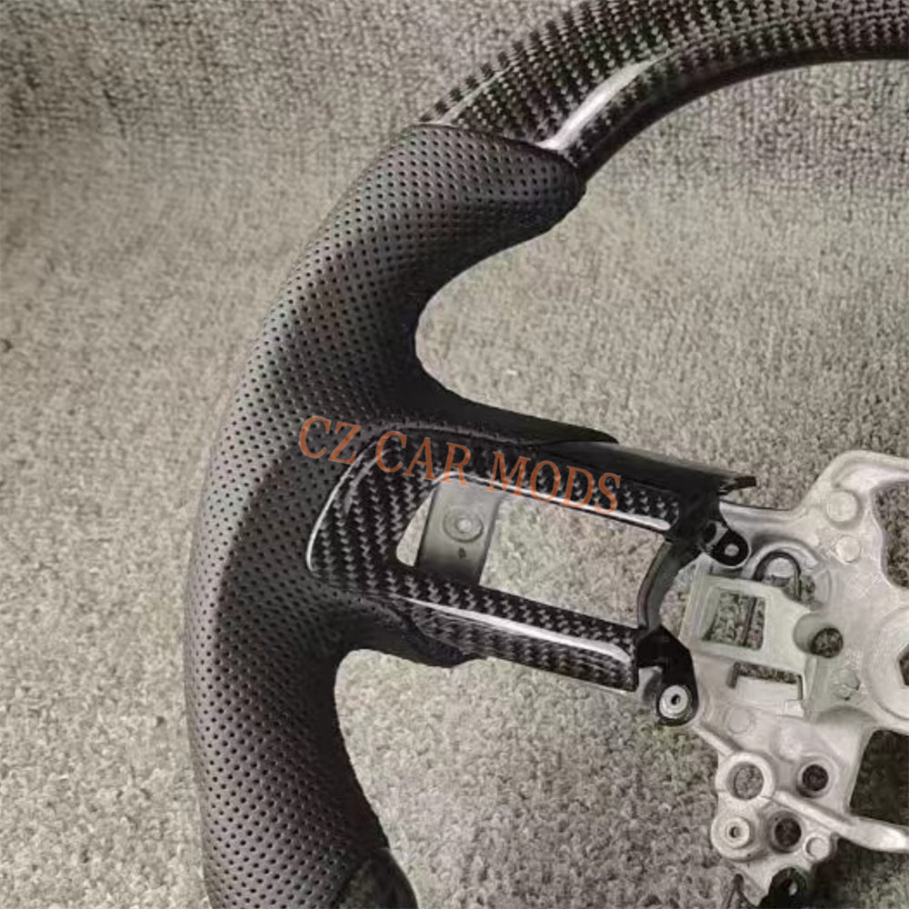 Custom Brand New Carbon Fiber Perforated Leather Steering Wheel With White Center Strip For Ford Mustang 2018 2019 2020 Auto Accessory