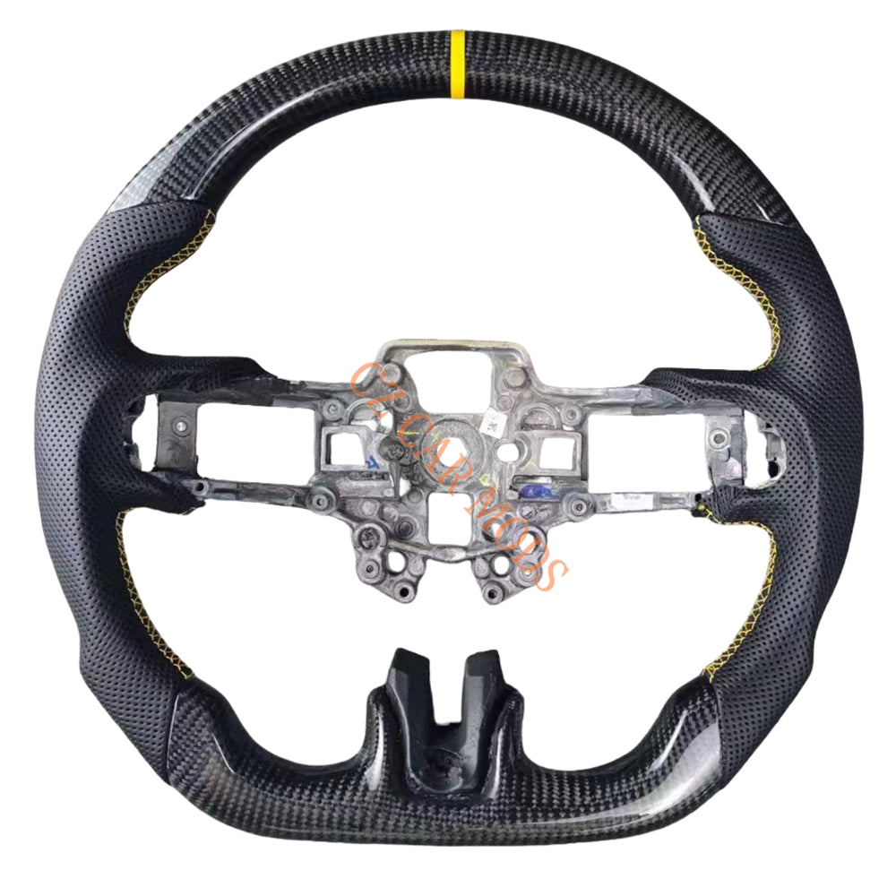 Custom Brand New Carbon Fiber Perforated Leather Steering Wheel With Yellow Center Strip For Ford Mustang 2018 2019 2020 Auto Accessory