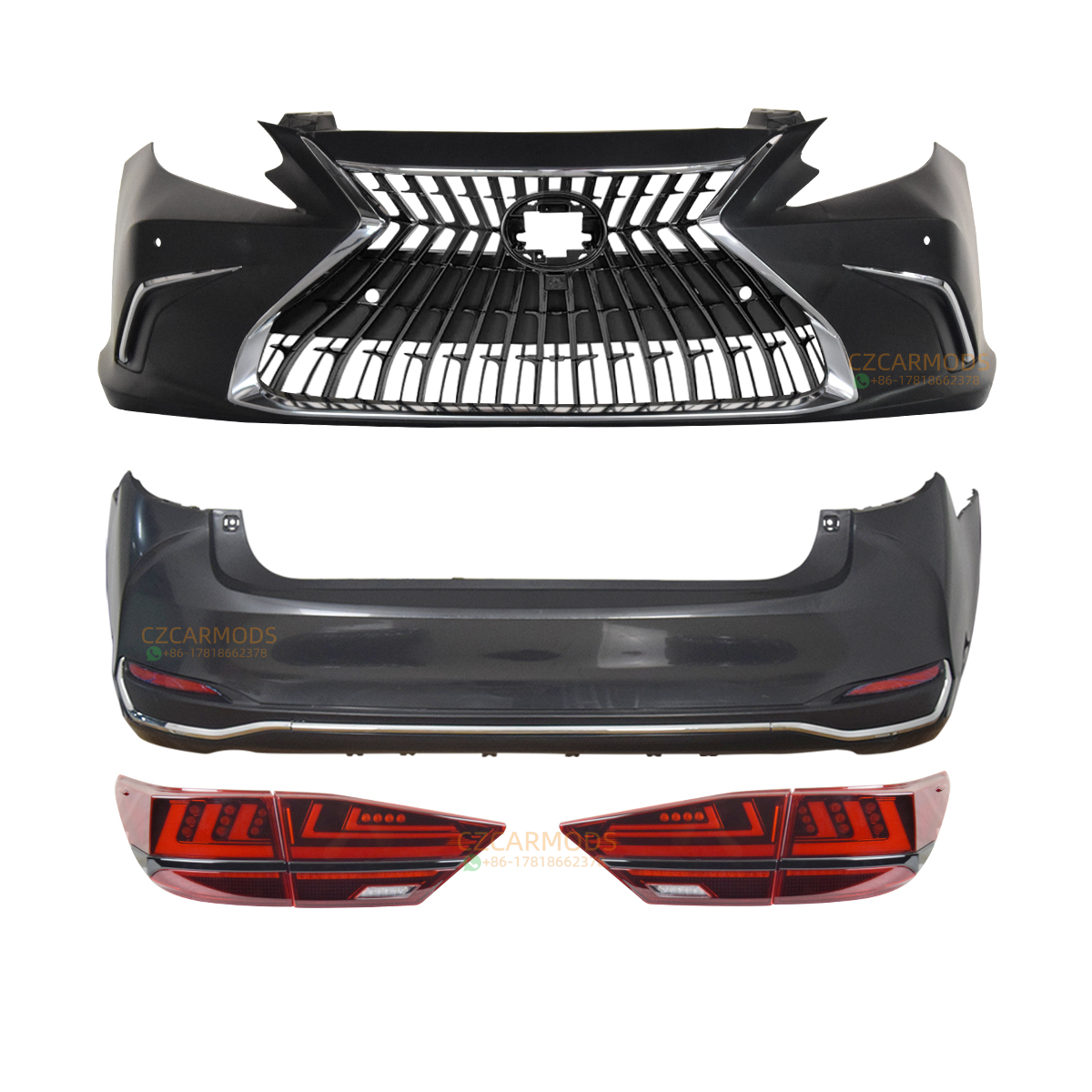 Car Body Kits for LEXUS ES ES300h ES350 2013-2018 Upgrade 2023 LOOK Front Bumper Grille Triple LED Headlights Rear Bumper Tail Lights