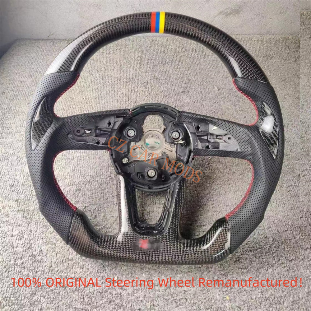 Customized Black Real Carbon Fiber Steering Wheel Auto Accessory Tricolor Center Strip For Audi A3 2017 2018 2019 2020 2021 2022 Remanufactured