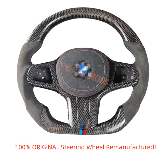 Customized Alcantara Carbon Fiber Steering Wheel With Airbag Cover For 2018 2019 2020 2021 2022 BMW M8 Auto Accessory Re-manufactured