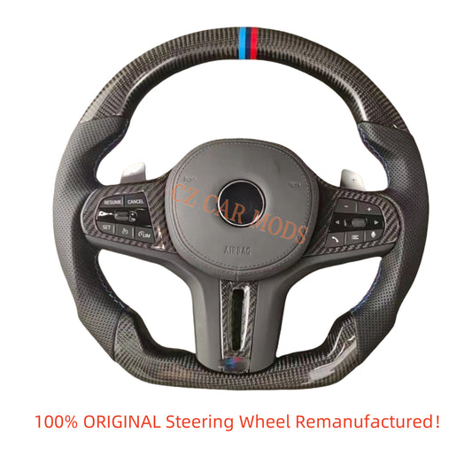 Customized Perforated Leather Carbon Fiber Steering Wheel With Airbag Cover Paddles Shift For 2018 2019 2020 2021 2022 BMW M8 Auto Accessory Re-manufactured