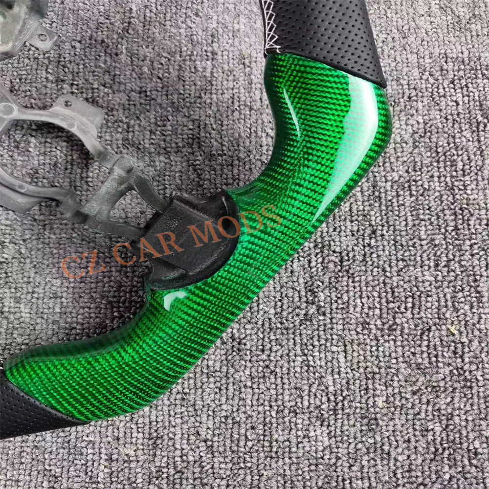 Custom Black Perforated Leather Green Real Carbon Fiber Steering Wheel Auto Accessory Remanufactured For Nissan Sentra 2016-2024 Nissan 370z 2009-2021 INFINITI FX35 2009-2013