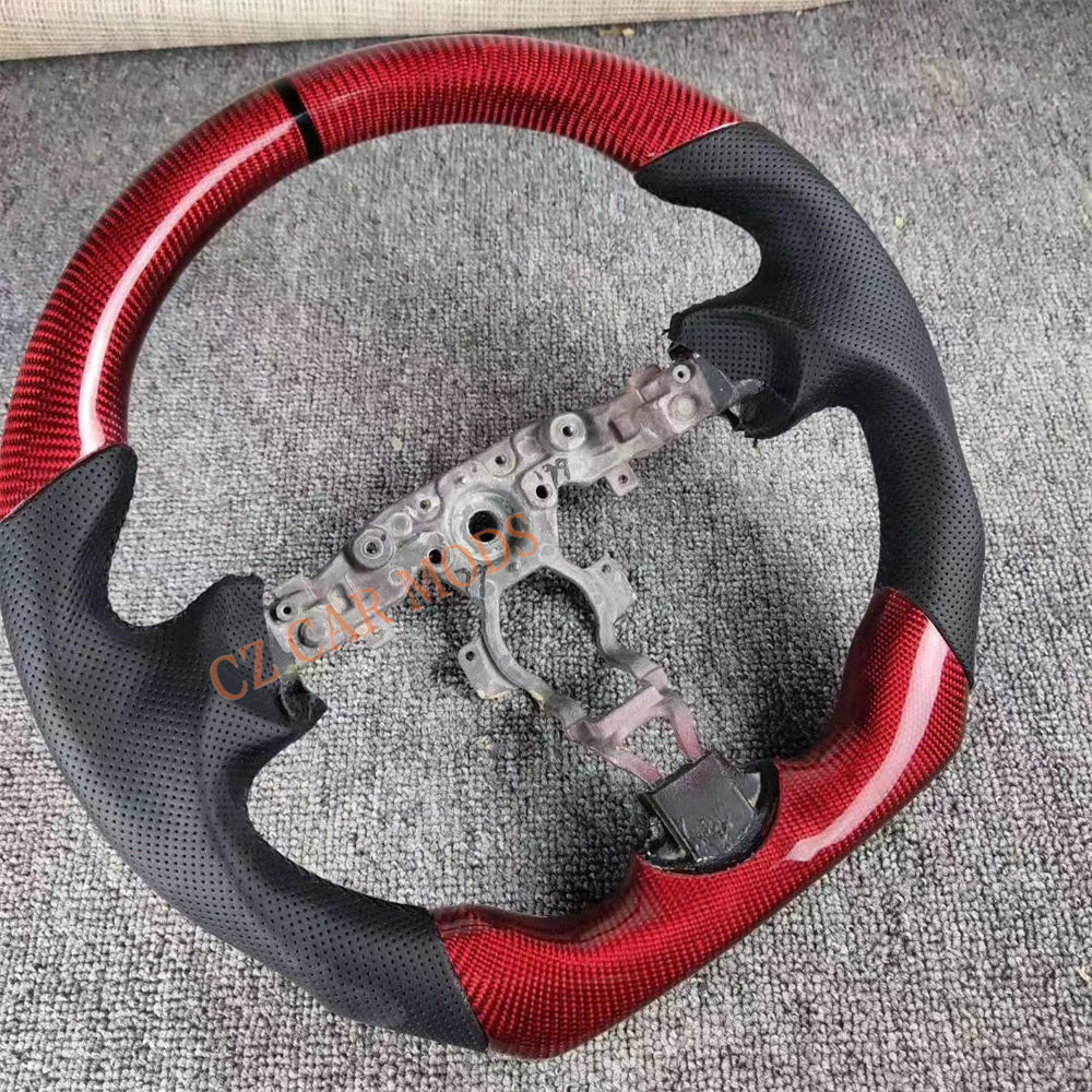 Custom Black Perforated Leather Red Real Carbon Fiber Steering Wheel Auto Accessory Remanufactured For Nissan Sentra 2016-2024 Nissan 370z 2009-2021 INFINITI FX35 2009-2013