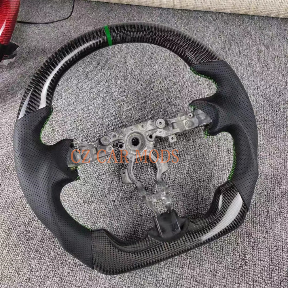 Custom Black Leather Carbon Fiber Steering Wheel Auto Accessory Remanufactured Green Center Strip For NNissan Sentra 2016-2024 Nissan 370z 2009-2021 INFINITI FX35 2009-2013