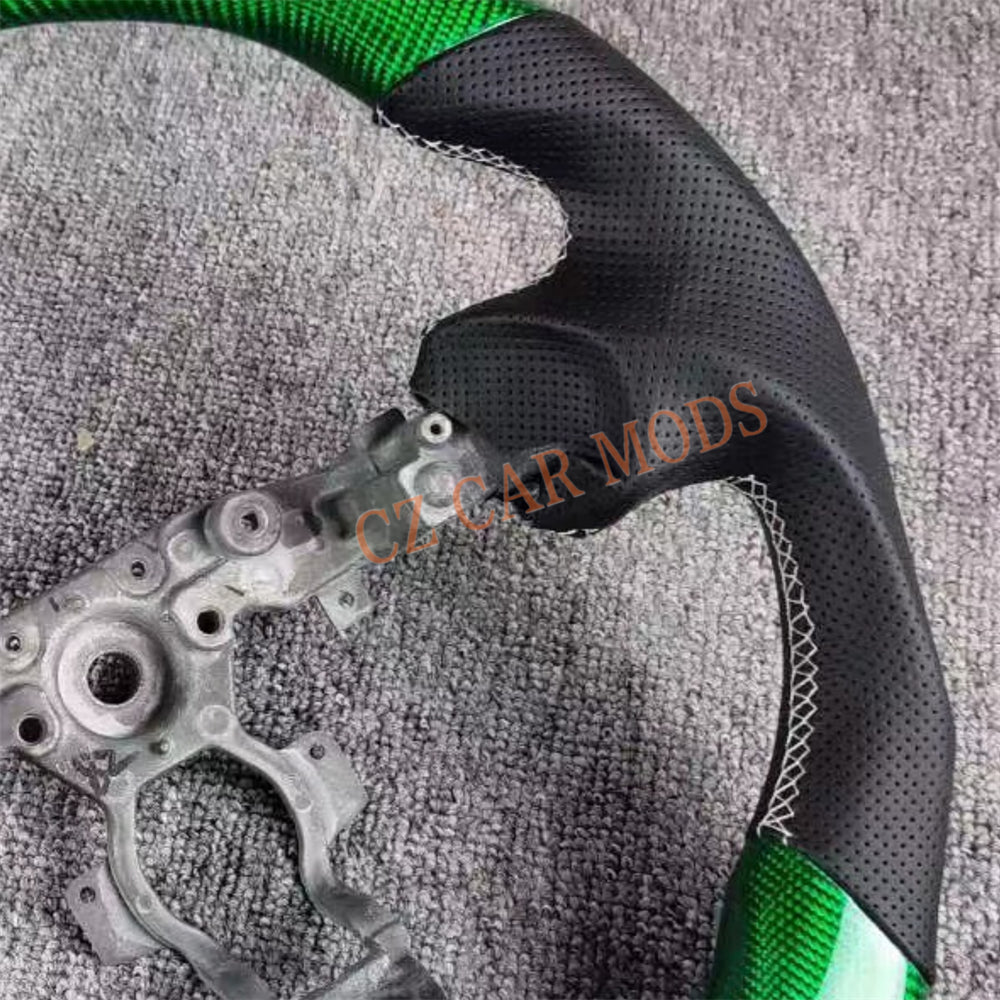 Custom Black Perforated Leather Green Real Carbon Fiber Steering Wheel Auto Accessory Remanufactured For Nissan Sentra 2016-2024 Nissan 370z 2009-2021 INFINITI FX35 2009-2013