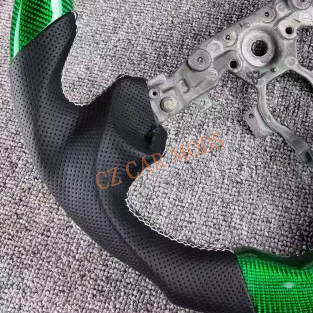 Custom Black Perforated Leather Green Real Carbon Fiber Steering Wheel Auto Accessory Remanufactured For Nissan Sentra 2016-2024 Nissan 370z 2009-2021 INFINITI FX35 2009-2013