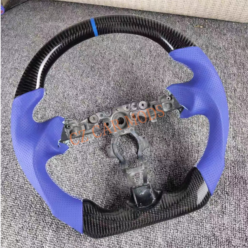 Custom Blue Leather Real Carbon Fiber Steering Wheel Auto Accessory Blue Center Strip Remanufactured For Nissan Sentra 2016-2024 Nissan 370z 2009-2021 INFINITI FX35 2009-2013