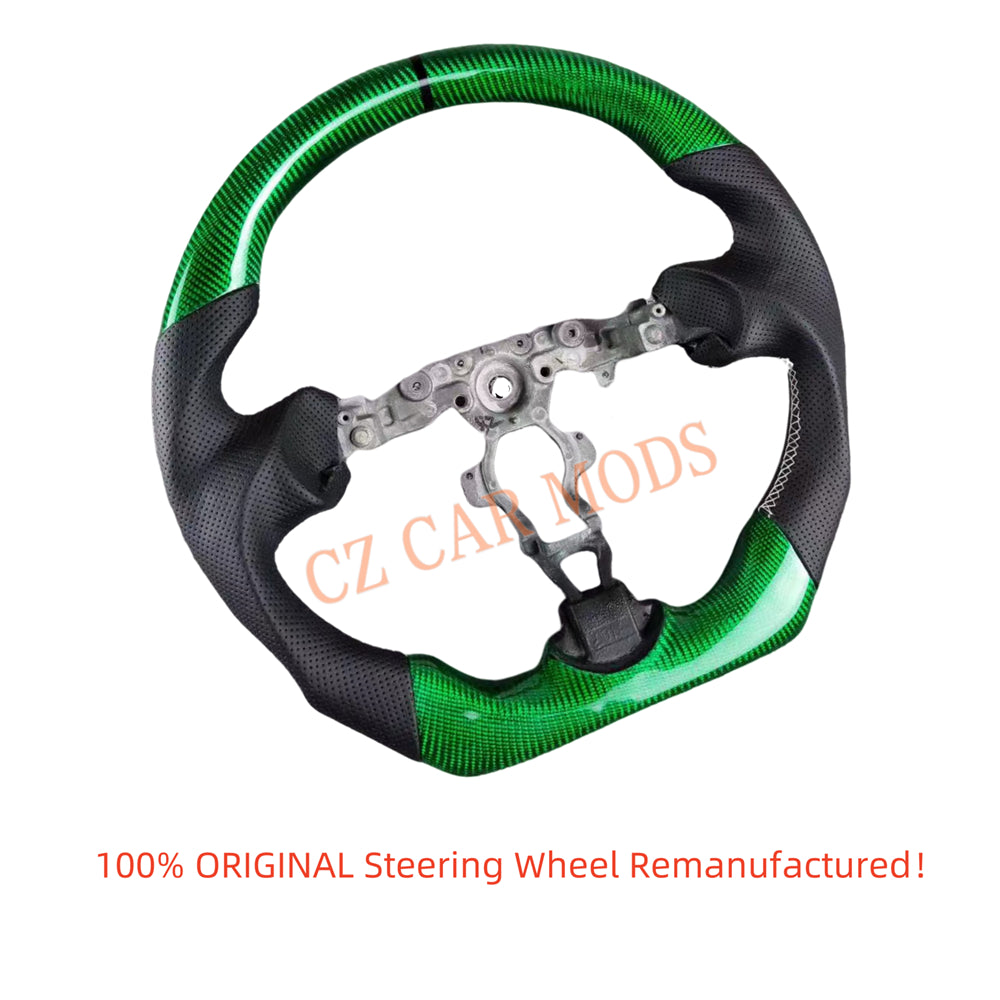 Custom Black Perforated Leather Green Real Carbon Fiber Steering Wheel Auto Accessory Remanufactured For Nissan Sentra 2016-2024 Nissan 370z 2009-2021 INFINITI FX35 2009-2013