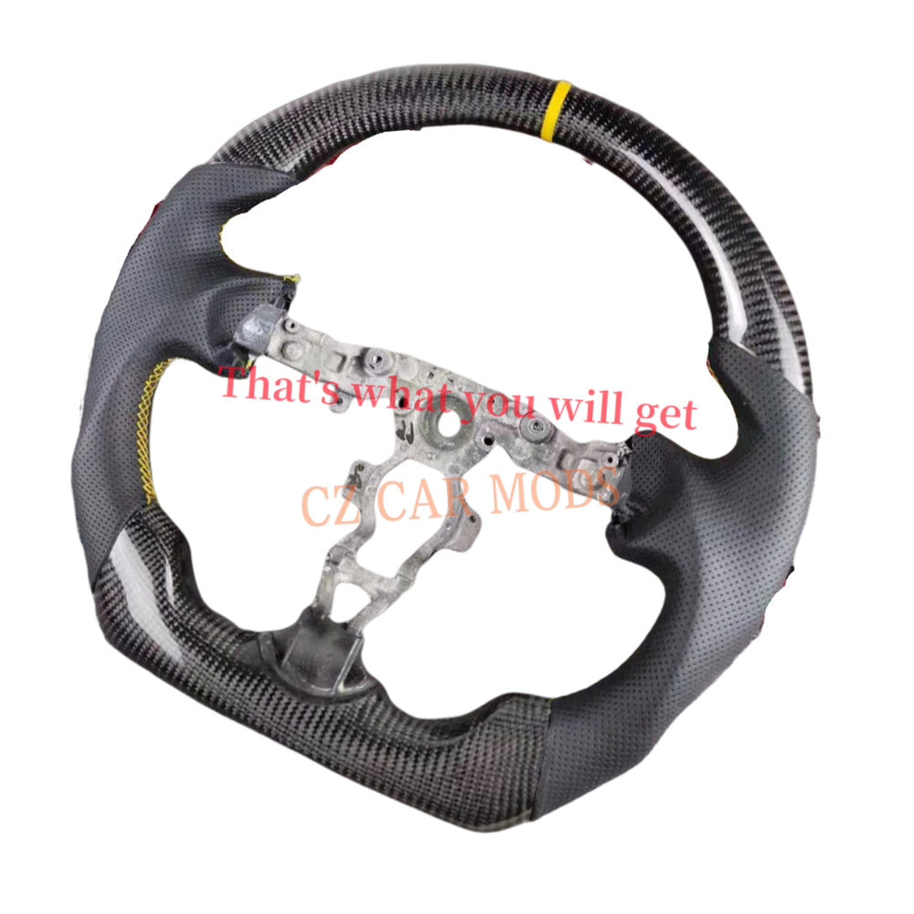 Custom Black Perforated Leather Real Carbon Fiber Steering Wheel Yellow Center Strip Auto Accessory Remanufactured Fit For Nissan Sentra 2016-2024 Nissan 370z 2009-2021 INFINITI FX35 2009-2013