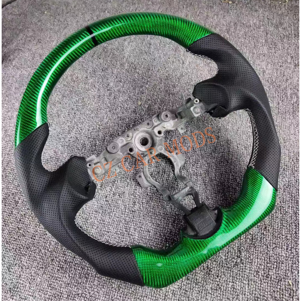 Custom Black Perforated Leather Green Real Carbon Fiber Steering Wheel Auto Accessory Remanufactured For Nissan Sentra 2016-2024 Nissan 370z 2009-2021 INFINITI FX35 2009-2013