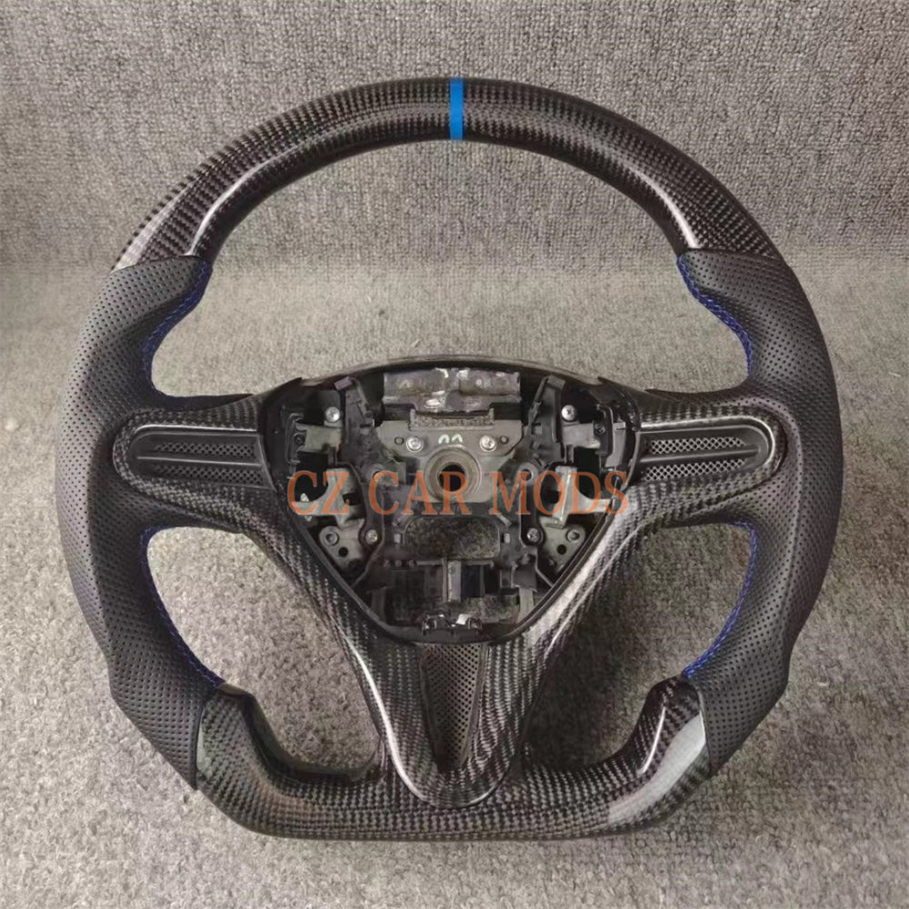 Custom Perforated Leather Real Carbon Fiber Steering Wheel With Blue Center Strip Auto Accessory For Honda Civic 8th GEN 2006 2007 2008 2009 2010 2011 Remanufactured