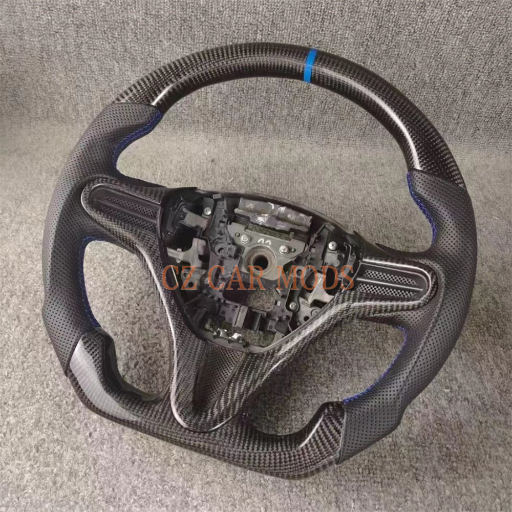 Custom Perforated Leather Real Carbon Fiber Steering Wheel With Blue Center Strip Auto Accessory For Honda Civic 8th GEN 2006 2007 2008 2009 2010 2011 Remanufactured