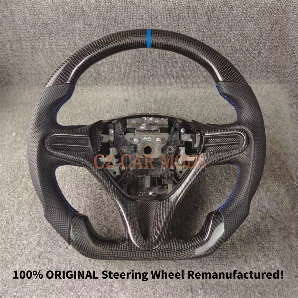 Custom Perforated Leather Real Carbon Fiber Steering Wheel With Blue Center Strip Auto Accessory For Honda Civic 8th GEN 2006 2007 2008 2009 2010 2011 Remanufactured