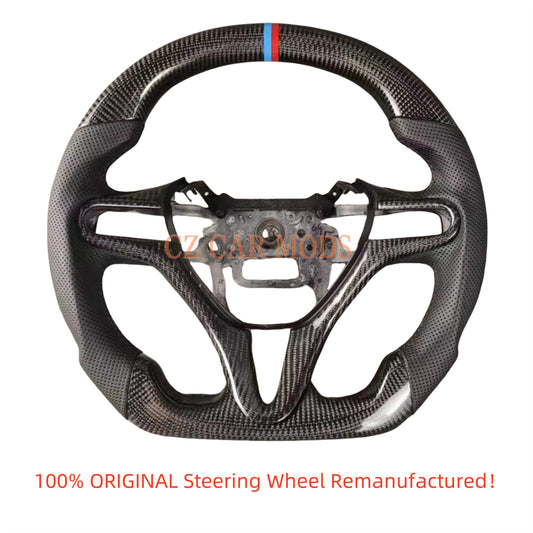 Custom Perforated Leather Real Carbon Fiber Steering Wheel With Blue And Red Center Strip Auto Accessory For Honda City 2009 2010 2011 2012 2013 Remanufactured