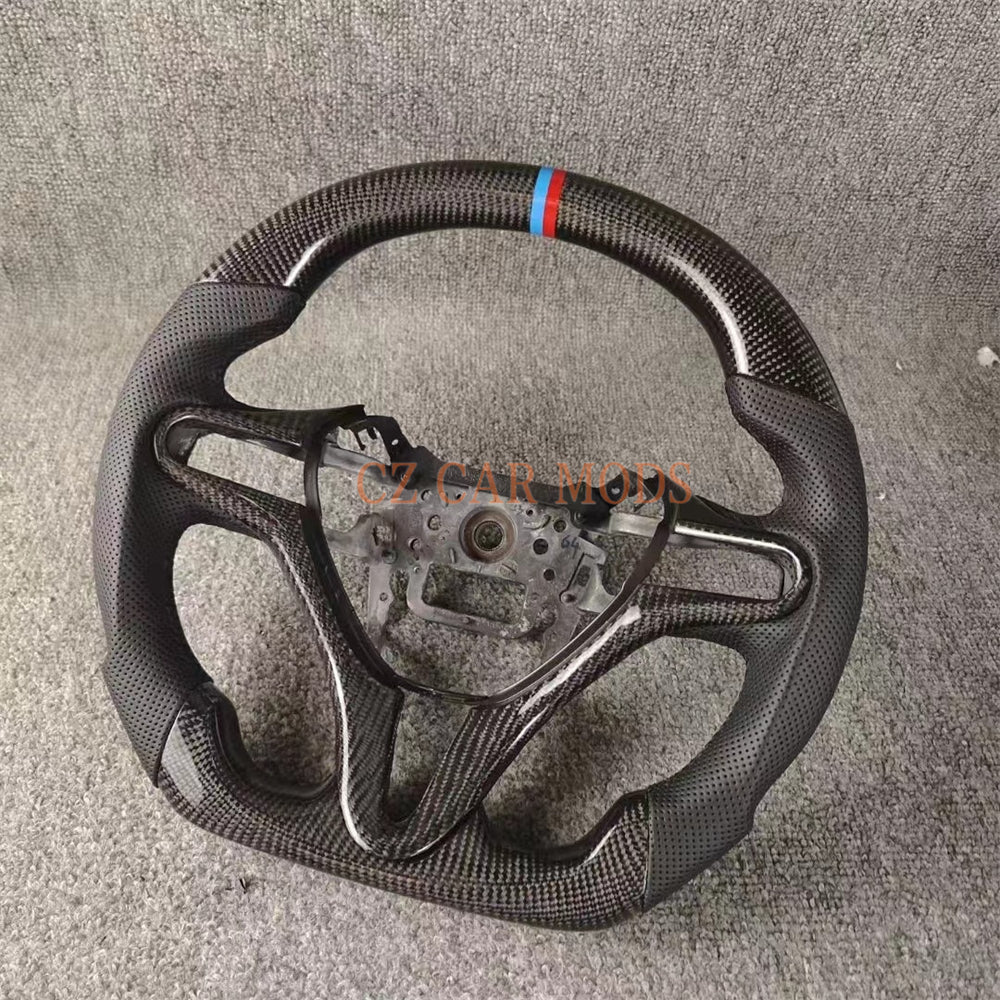 Custom Perforated Leather Real Carbon Fiber Steering Wheel With Blue And Red Center Strip Auto Accessory For Honda Jazz 2009 2010 2011 2012 2013 2014 Remanufactured