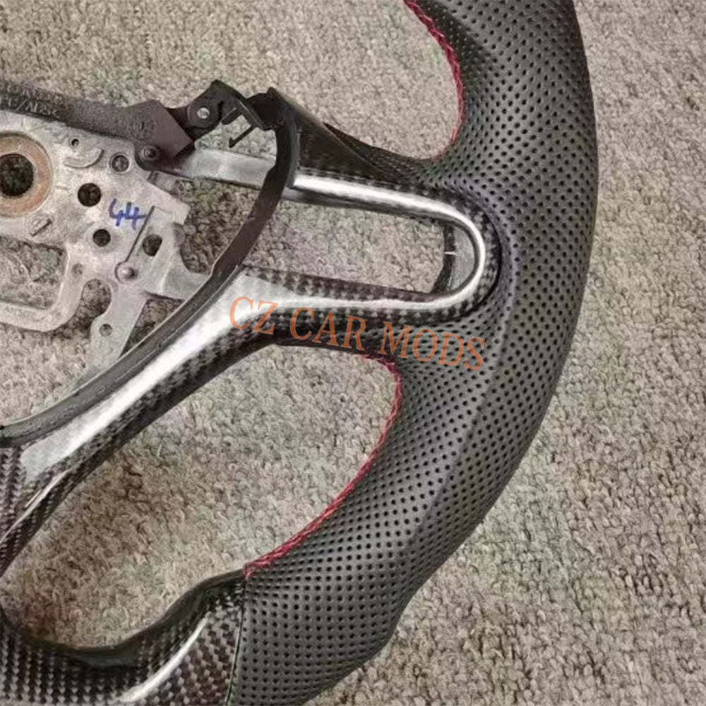 Custom Perforated Leather Carbon Fiber Steering Wheel With Red Center Strip Auto Accessory For Honda Jazz 2009 2010 2011 2012 2013 2014 Remanufactured