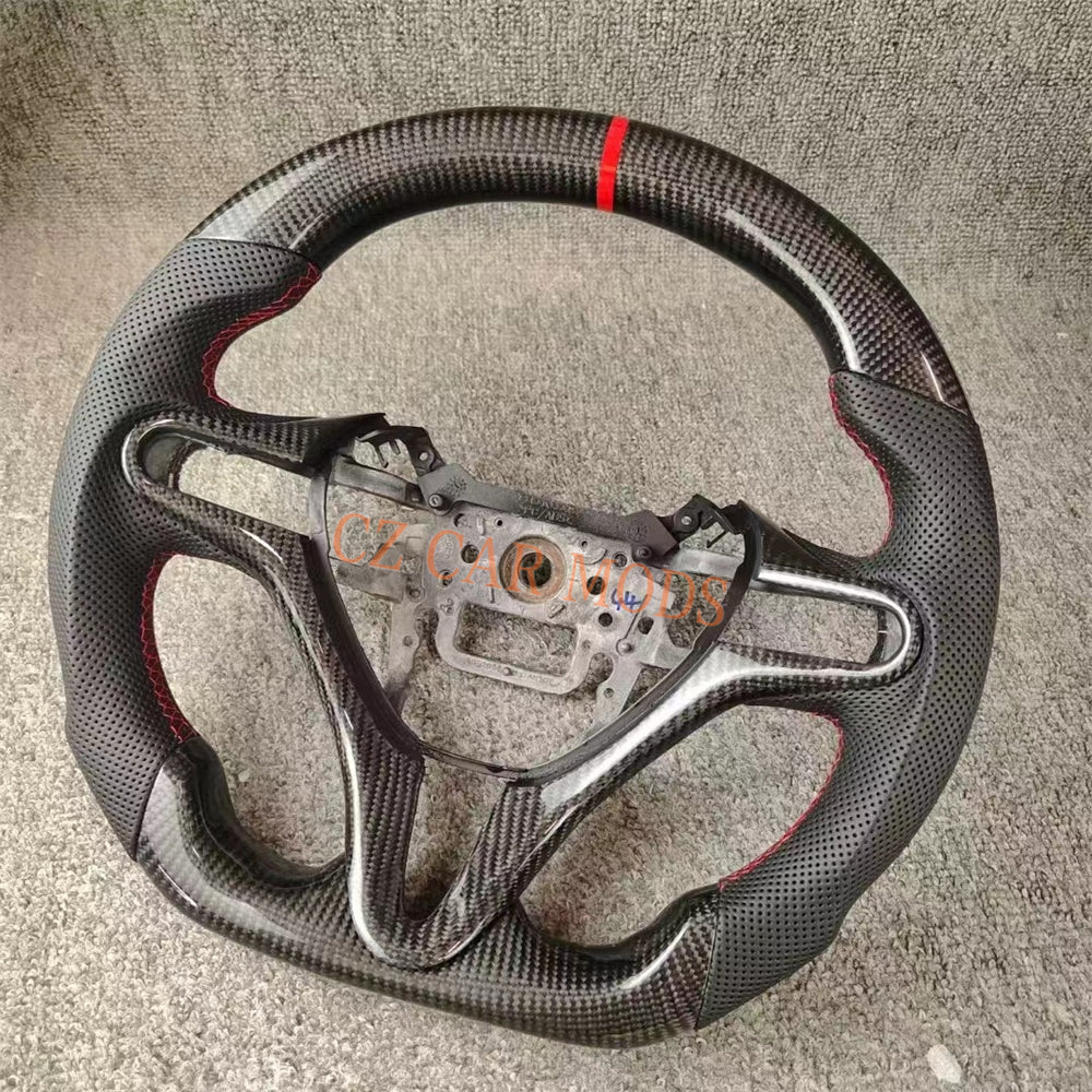 Custom Perforated Leather Carbon Fiber Steering Wheel With Red Center Strip Auto Accessory For Honda Jazz 2009 2010 2011 2012 2013 2014 Remanufactured