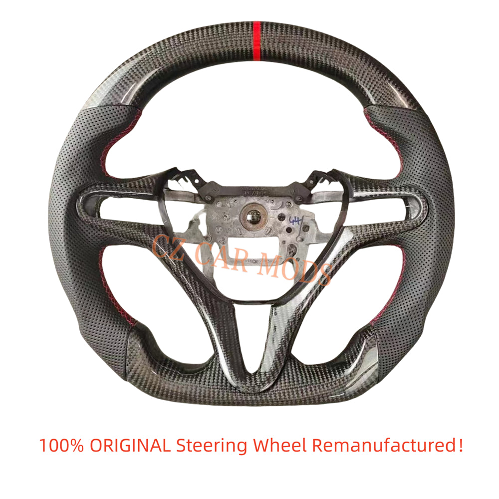 Custom Perforated Leather Carbon Fiber Steering Wheel With Red Center Strip Auto Accessory For Honda Jazz 2009 2010 2011 2012 2013 2014 Remanufactured