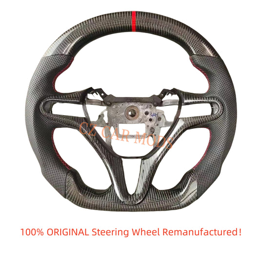 Custom Perforated Leather Carbon Fiber Steering Wheel With Red Center Strip Auto Accessory For Honda City 2009 2010 2011 2012 2013 Remanufactured