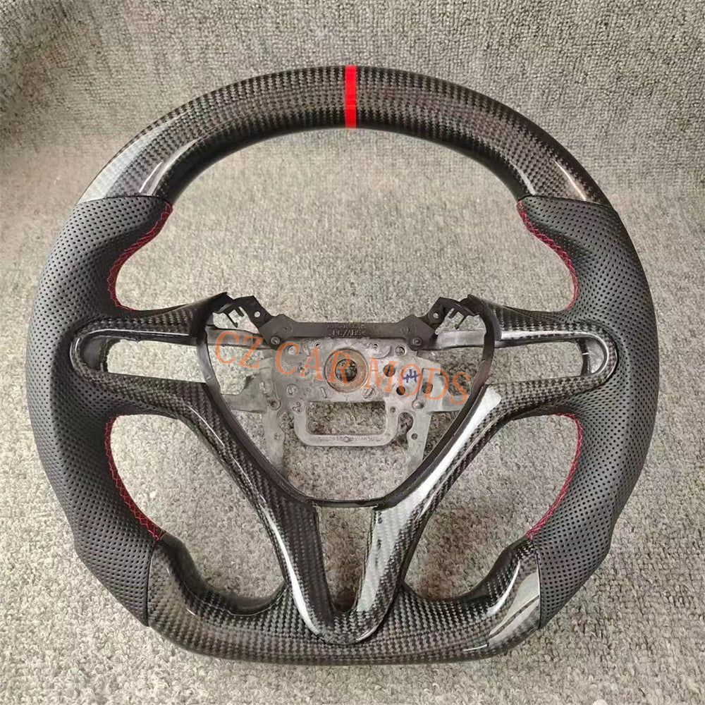 Custom Perforated Leather Carbon Fiber Steering Wheel With Red Center Strip Auto Accessory For Honda Jazz 2009 2010 2011 2012 2013 2014 Remanufactured