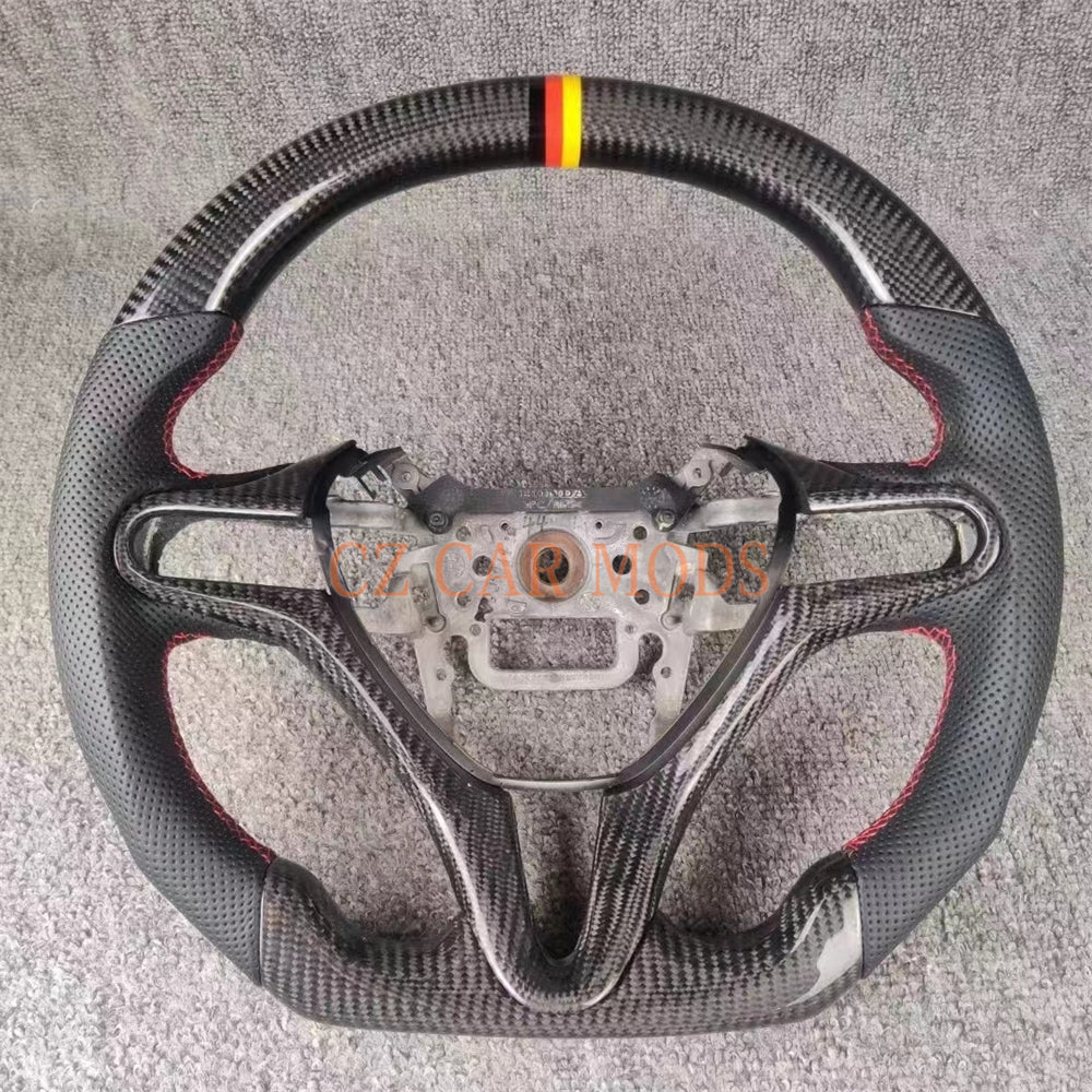 Custom Perforated Leather Carbon Fiber Steering Wheel With Tricolor Center Strip Auto Accessory For Honda Civic 8th GEN 2006 2007 2008 2009 2010 2011 Remanufactured